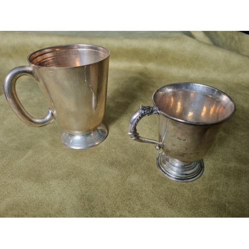 250A - A Silver Cup, Alright and Marshall, 117 gms approx. along with simple Silver plate Tankard.