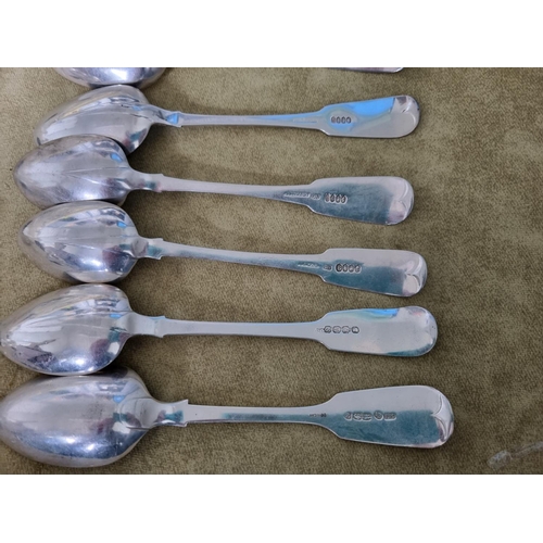 250K - A quantity of early 19th Century Irish Silver dessert Spoons, various makers and dates to include Ph... 