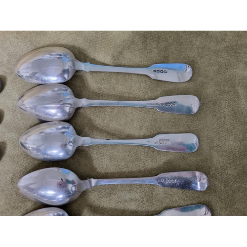 250K - A quantity of early 19th Century Irish Silver dessert Spoons, various makers and dates to include Ph... 