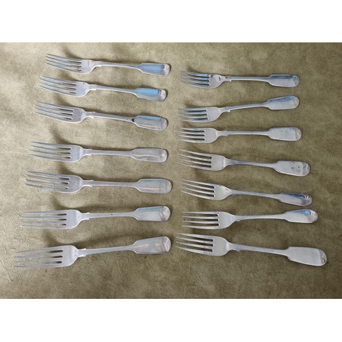 250L - A group of fourteen British Silver dessert Forks, various dates and makers, 612 grams approx.