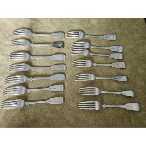 250L - A group of fourteen British Silver dessert Forks, various dates and makers, 612 grams approx.