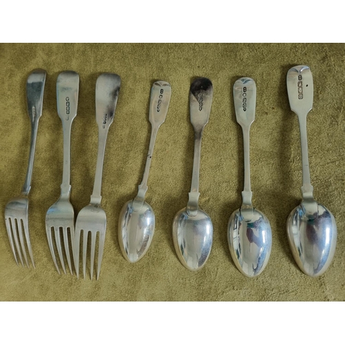 250M - A group of eleven Irish Silver tea Spoons along with three dessert Forks, various dates and makers. ... 