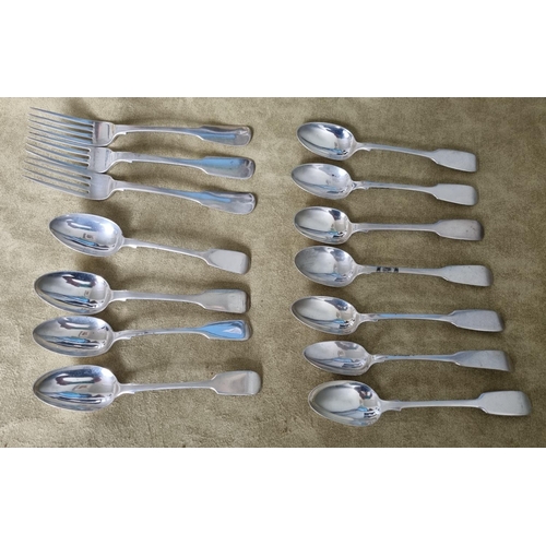 250M - A group of eleven Irish Silver tea Spoons along with three dessert Forks, various dates and makers. ... 