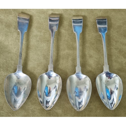 250G - A set of four Silver serving Spoons, John Scott 1830. 300 grams approx.