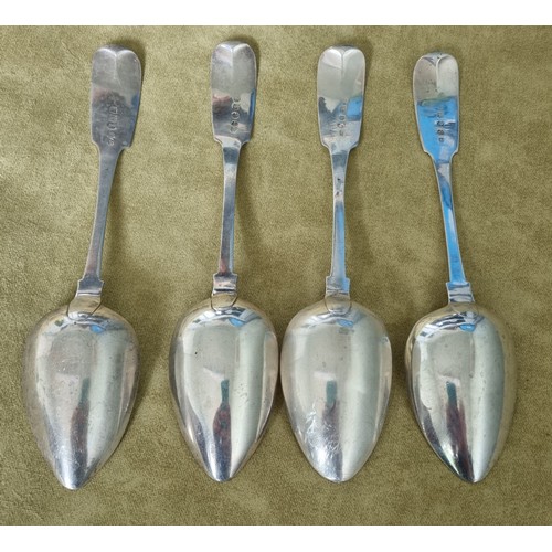 250G - A set of four Silver serving Spoons, John Scott 1830. 300 grams approx.