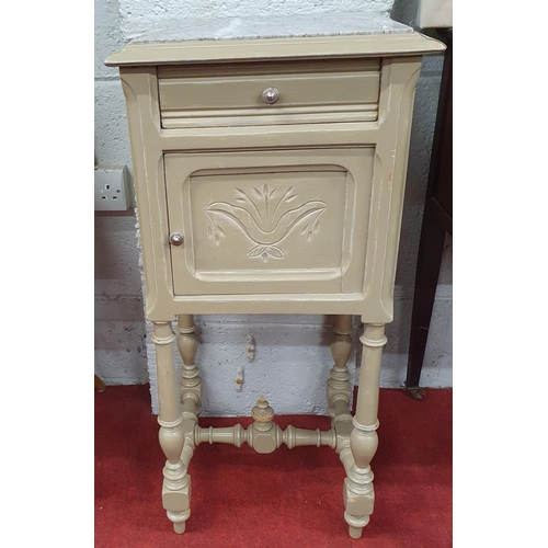 151 - A good 19th Century hand painted Side Cabinet with a marble top. 34 x 38 x H 81 cm approx.