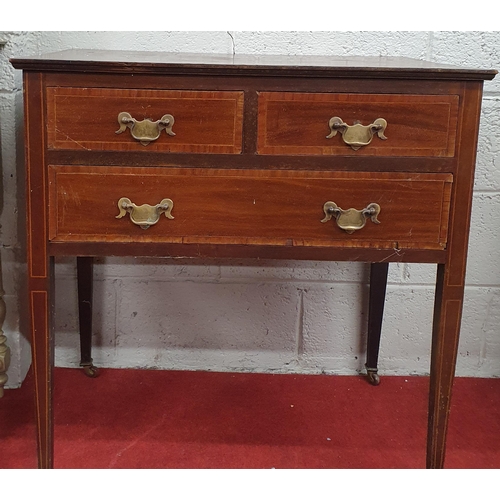 152 - An Edwardian Mahogany three drawer Side Table on square tapered supports. 76 x 50 x H 78 cm approx.