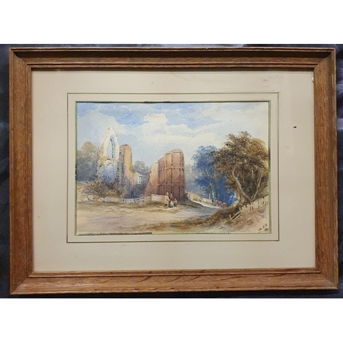 161 - A 19th Century Watercolour of people walking beside a ruin. Monogrammed MSK. LR and dated 1867. 16 x... 