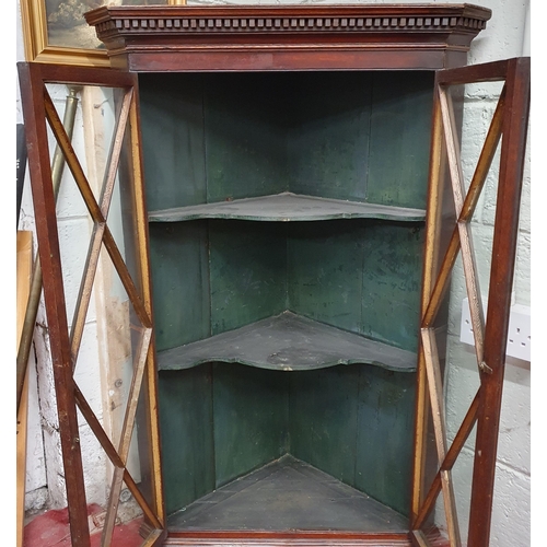 212 - A 19th Century Mahogany wall mounted twin door Corner Display Cabinet with diamond glass doors. W 70... 