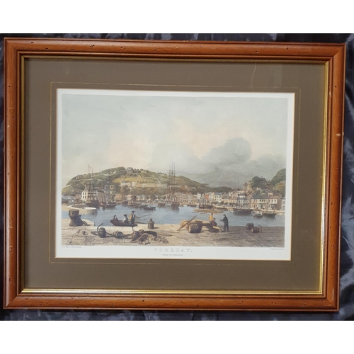 221 - Two coloured Engravings of Torquay along with a 19th Century coloured Engraving after the original.