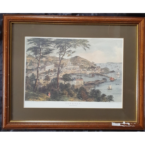 221 - Two coloured Engravings of Torquay along with a 19th Century coloured Engraving after the original.