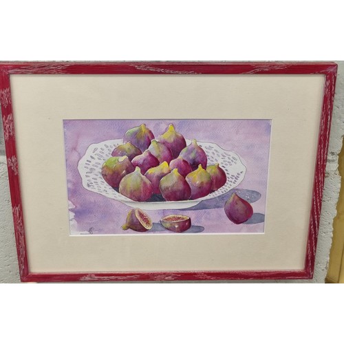 259 - A set of three Watercolours still life of fruit. Monogrammed AS. 29 x 20 cm approx.