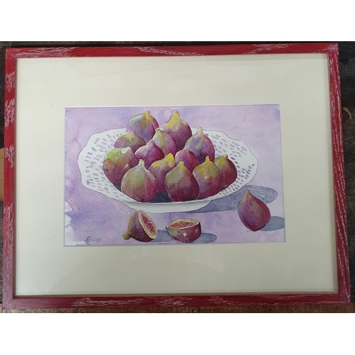 259 - A set of three Watercolours still life of fruit. Monogrammed AS. 29 x 20 cm approx.