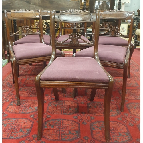 296 - A really good set of six Regency Mahogany Dining Chairs with highly carved pierced backs and sabre f... 