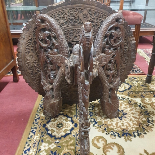 315 - A 19th Century Hardwood Table with highly carved top. D 62 x H 60 cm approx.