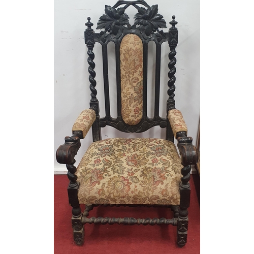 331 - A lovely pair of 19th Century Oak Hall Chairs of substantial form with barley twist stretcher base w... 