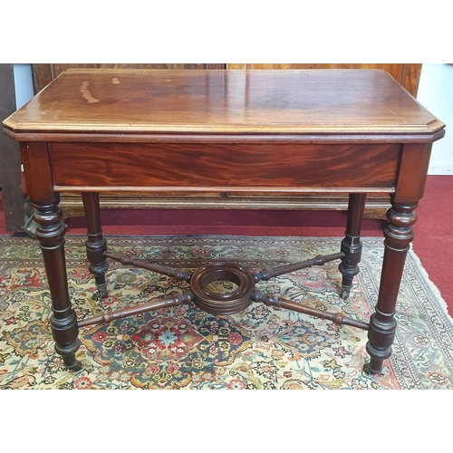 383 - Of unique design. A good late 19th Century Mahogany Foldover Card Table on turned supports and stret... 