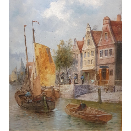 469 - A 19th Century Oil on Canvas of a Dutch scene with boats. Signed F Lenoir in a fantastic gilt frame.... 