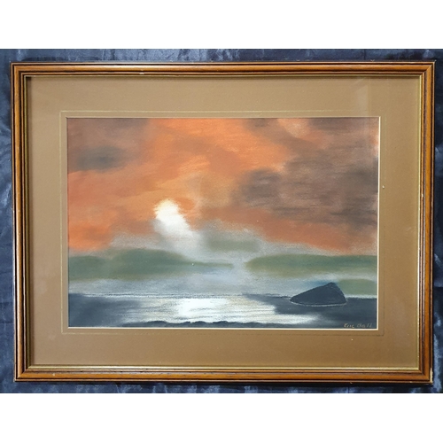 533 - A pair of 20th Century Pastels by Eric Ball of a sunset scene beside the sea and a winter scene sign... 