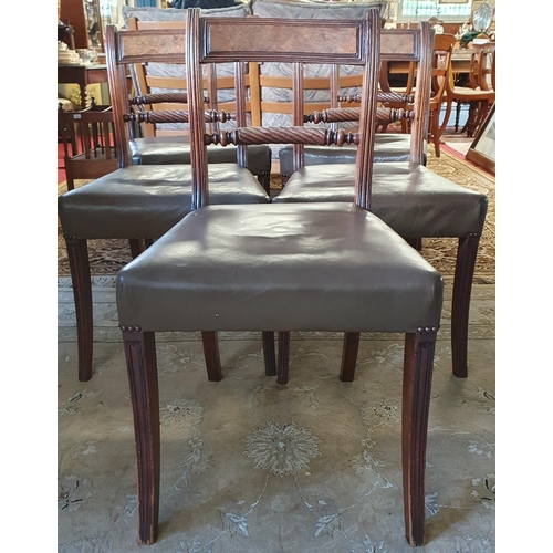 617 - A good set of five Regency Mahogany Dining Chairs with splayed reeded front supports. W 49 x SH 46 x... 