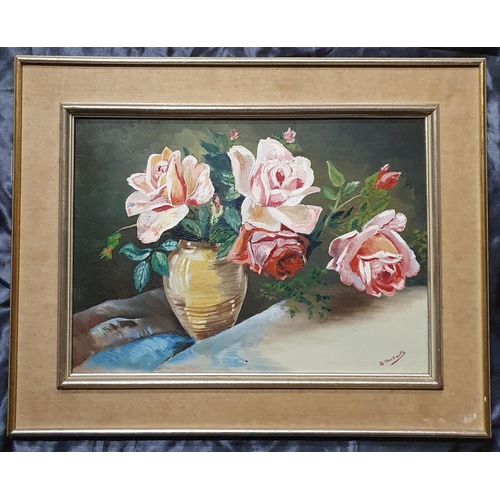 655 - B. Van Hautts; A 20th Century Oil On Canvas of roses in a vase signed LR. H 29 x 40 cm approx.