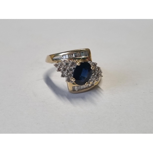 742 - A 14 ct Gold, Diamond and Sapphire Ring, size N1/2.