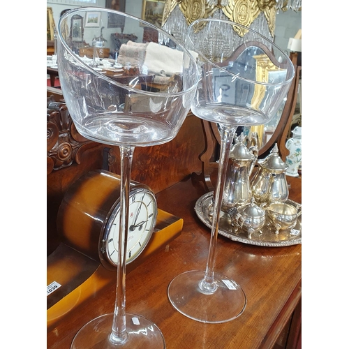 783B - Two very large Glass long stemmed Glasses/tealight holders.