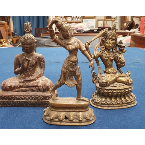 874 - Three Bronze Oriental Figures. H 14 cm approx.