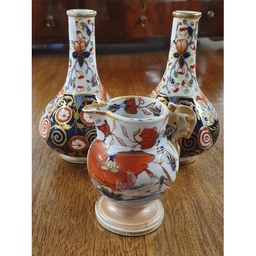 905 - A good pair of early 19th Century miniature Derby Vases in the Imari style. 11.5cm approx. along wit... 