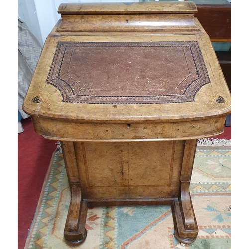 908 - A Victorian Walnut and Burr Walnut Davenport. W 55 x D 54 x H 85 cm approx.