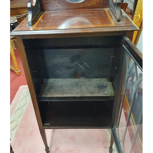 998 - An Edwardian Inlaid Mahogany single door Display Cabinet with gallery back on tapering supports. 140... 