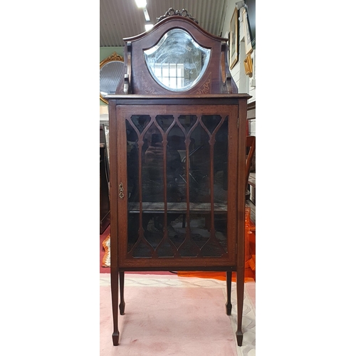 998 - An Edwardian Inlaid Mahogany single door Display Cabinet with gallery back on tapering supports. 140... 