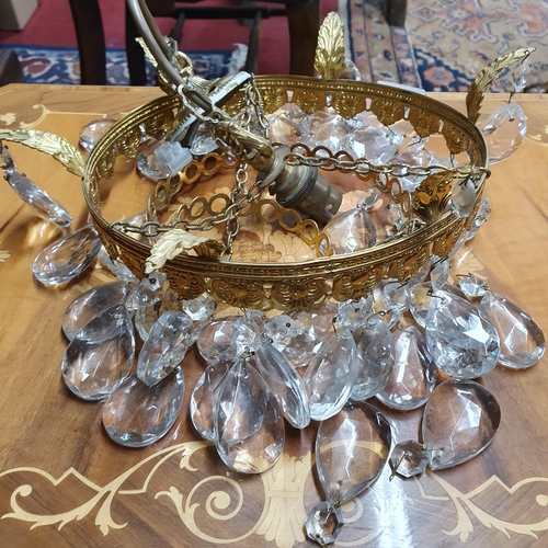 1036 - A really good early 20th Century Brass and Crystal Basket Light. Diameter 27 ,Drop 43 cm approx ,cry... 