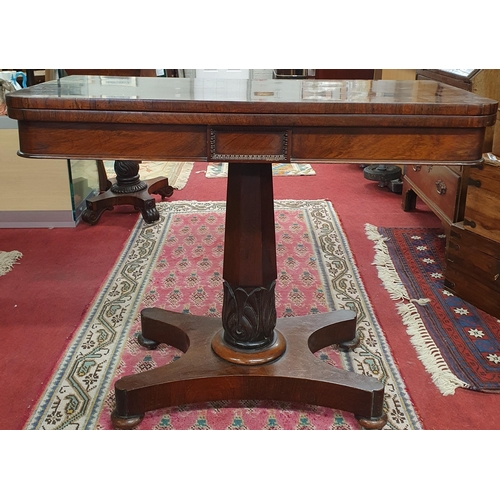 1107 - A 19th Century William IV Rosewood and Veneered foldover Card Table. Raised on quadruple base with o... 