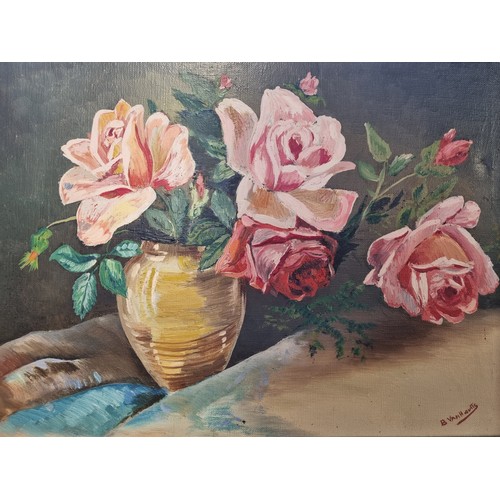 B. Van Hautts; A 20th Century Oil On Canvas of roses in a vase signed LR. H 29 x 40 cm approx.
