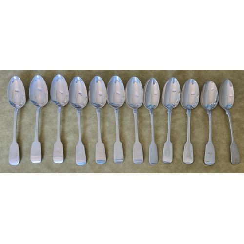 934 - A heavy set of twelve Irish Silver table Spoons, John Smith 1855. 800gms approx.