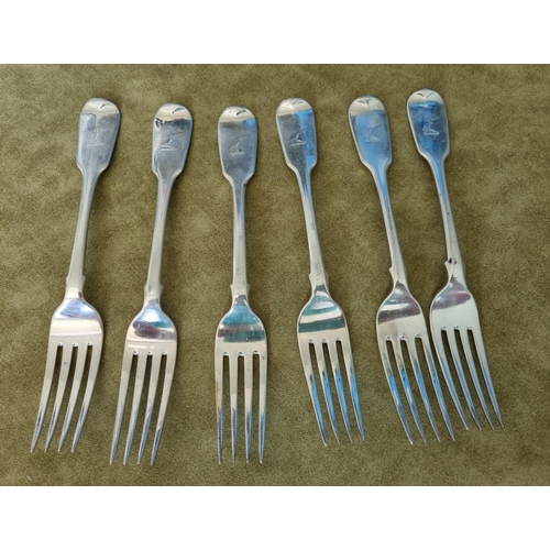 936 - A set of six Irish Silver table Forks, John Smith 1853, 445 grms approx.