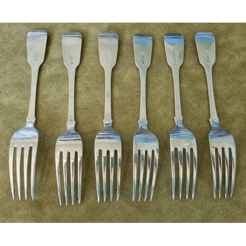 936 - A set of six Irish Silver table Forks, John Smith 1853, 445 grms approx.