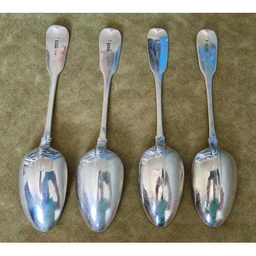 942 - A set of four Irish Silver table Spoons, Richard Whitford 1815, retailed by Mathew West. 270 gms app... 