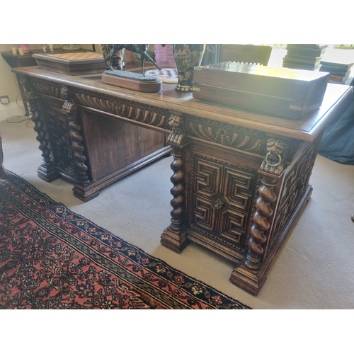 102 - A Fantastic 19th Century double fronted Oak Pedestal Desk with highly moulded sides, front and back ... 