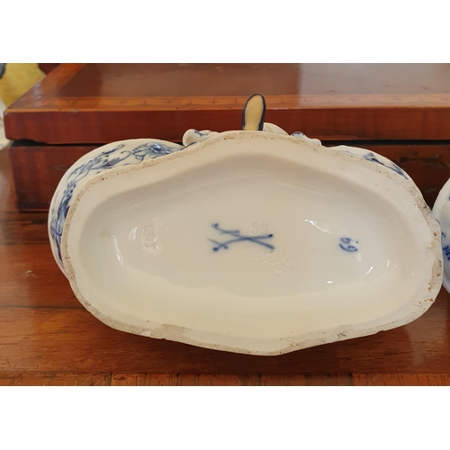 155 - A set of four Meissen style Dishes depicting seated lovers. W 14 x 6 x H 11 cm approx.