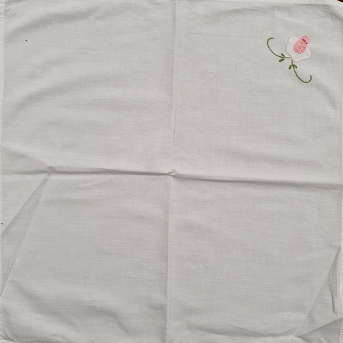 185 - A set of 10 embroidered  Linen napkins along with a set of 6 linen napkins.