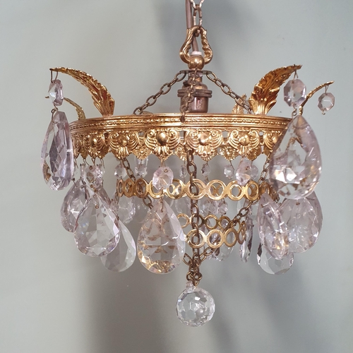 1036 - A really good early 20th Century Brass and Crystal Basket Light. Diameter 27 ,Drop 43 cm approx ,cry... 