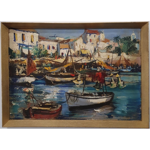 866 - An Oil On Board of a Spanish Port .
