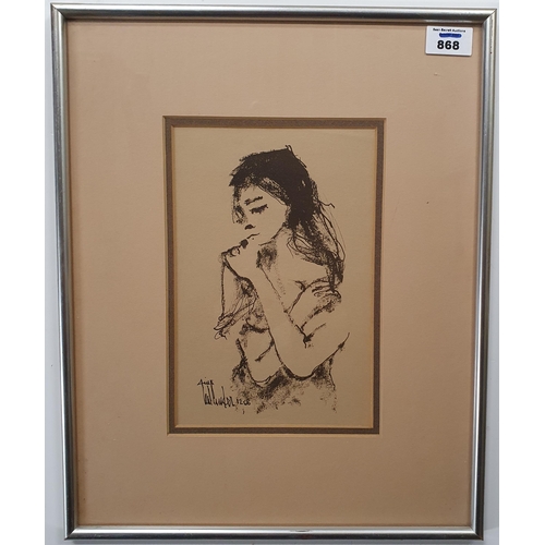 868 - A framed charcoal Print of a young lady .