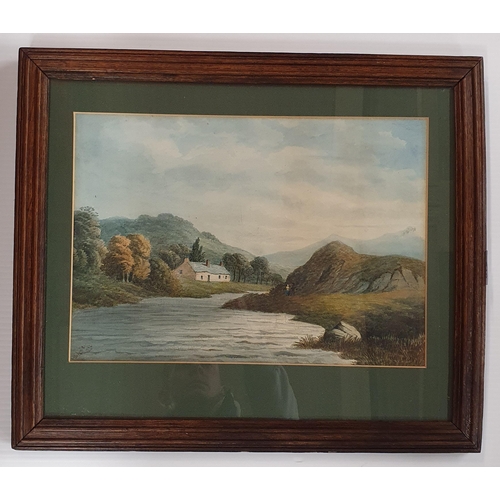 879 - H Macens. A late 19th Century Watercolour of a house beside a river landscape. Signed and dated 1886... 