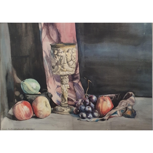 876 - A 20th Century Watercolour still life of fruit. Indistinctly signed  dated 1927 LL. H 36 x 50  cm ap... 