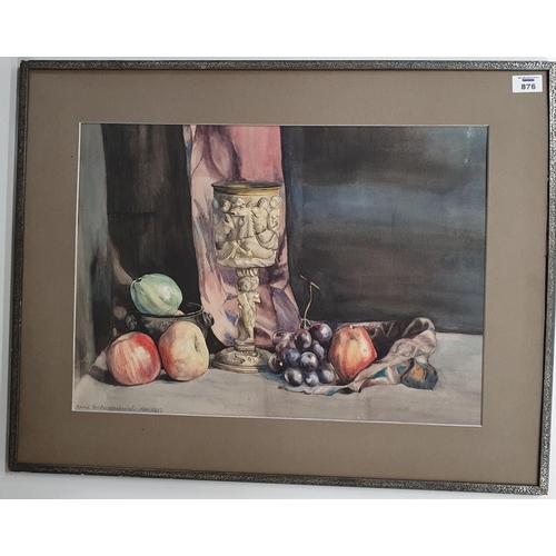876 - A 20th Century Watercolour still life of fruit. Indistinctly signed  dated 1927 LL. H 36 x 50  cm ap... 