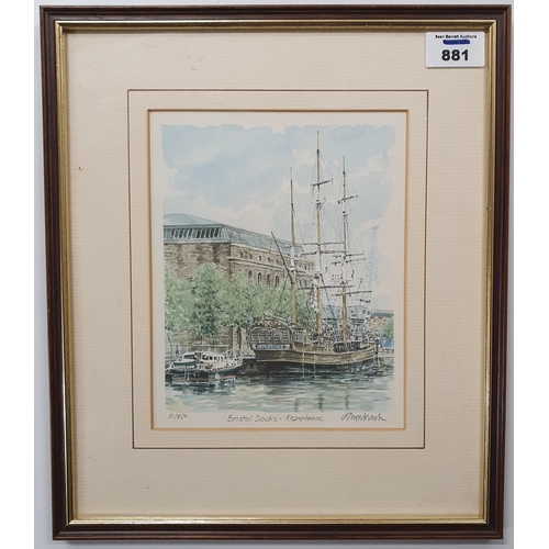 881 - 'Bristol Docks ' signed 20th Century Limited Edition Print .