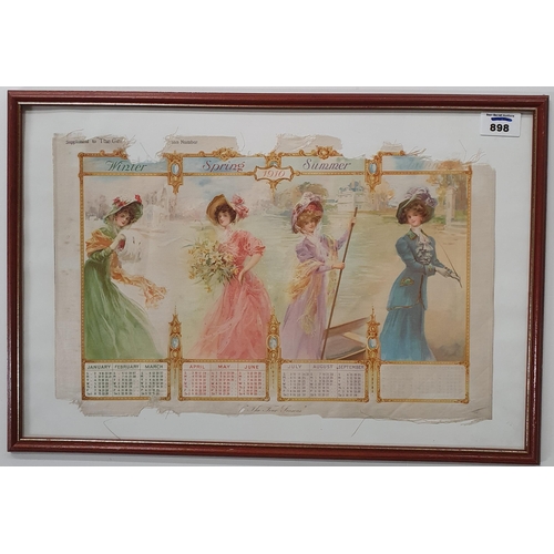 898 - The Four Seasons 1910 framed on Silk .